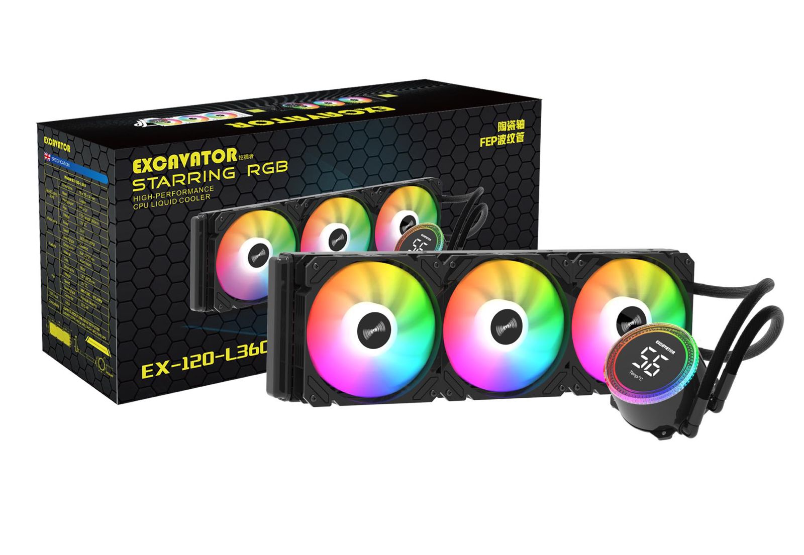 Excavator Liquid Cooler 360mm Black EX-120-KX360-B Excavator Liquid Cooler 360mm Black EX-120-KX360-B